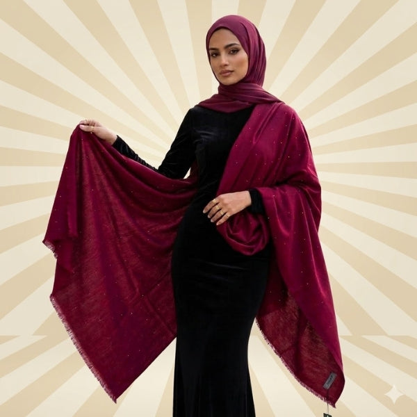 Woolen sitara shawl -Color:Maroon,Ash