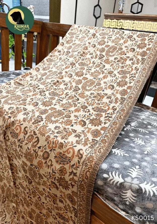 Kashmiri  jacquard shawl-Colors:Black-Maroon,Skin-Brown