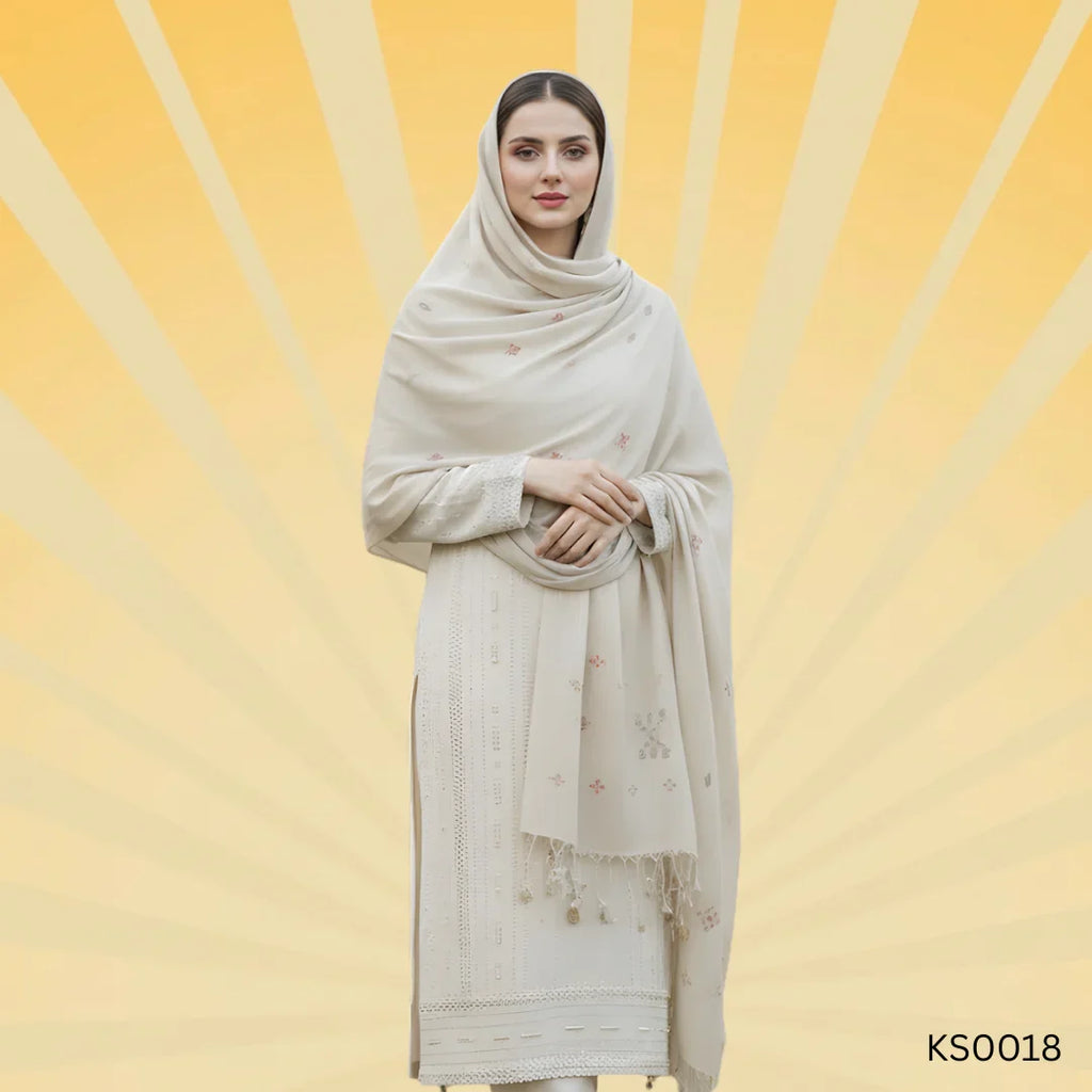 Woolen light embroidery shawl -Color:Gray,Brown Baige