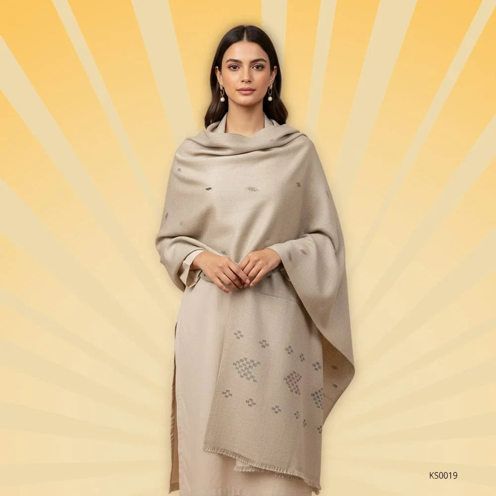 Woolen light embroidery shawl -Color:Gray,Brown Baige