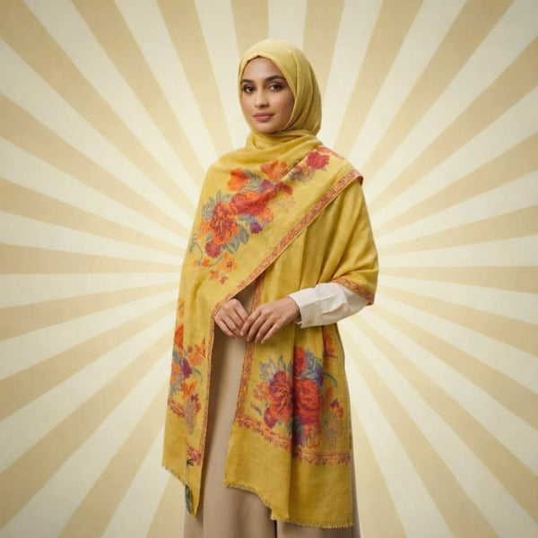 Grace Weave Floral shawl-Colors:Mustard,Black,Skin