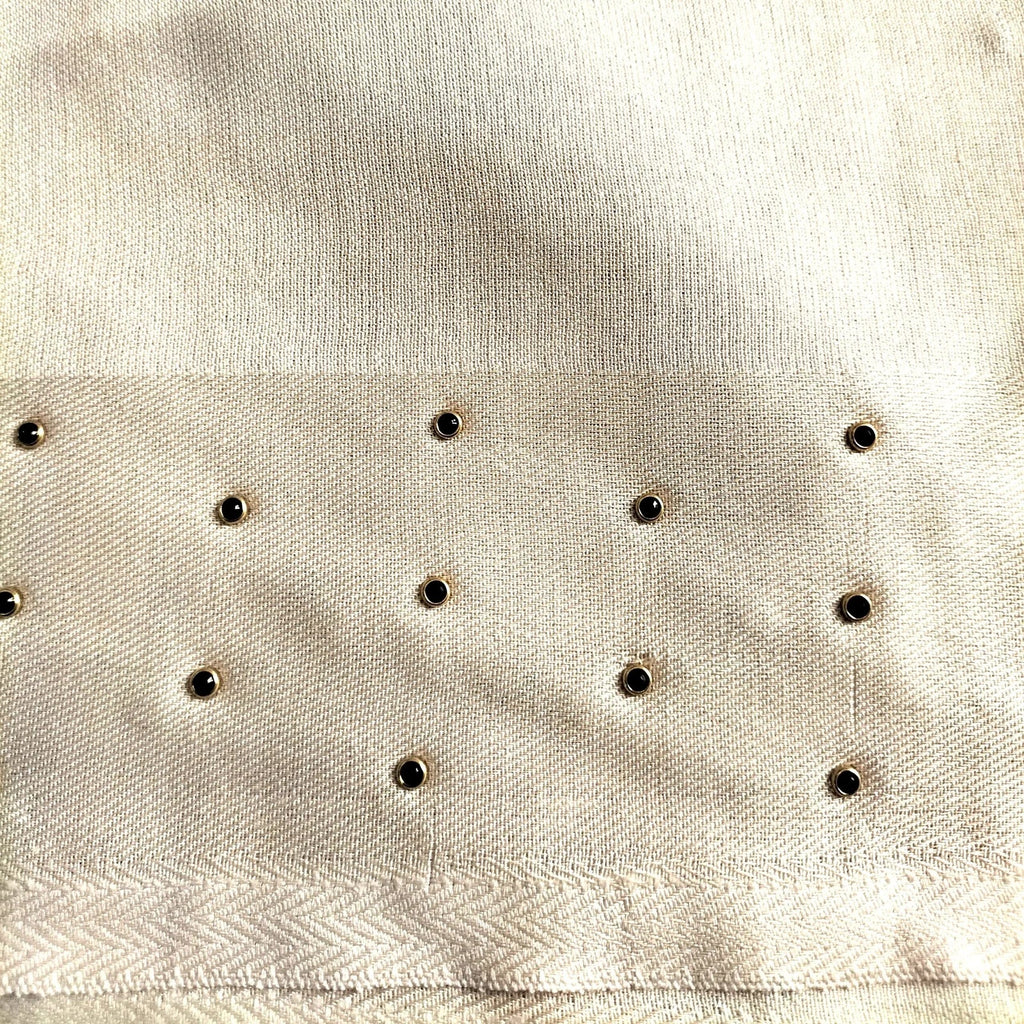 Stone-Studded Silk Lawn Stoler | Elegant Border Scarf