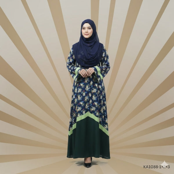 Oasis Bloom  Abaya Front closed style Color:Blue and Green