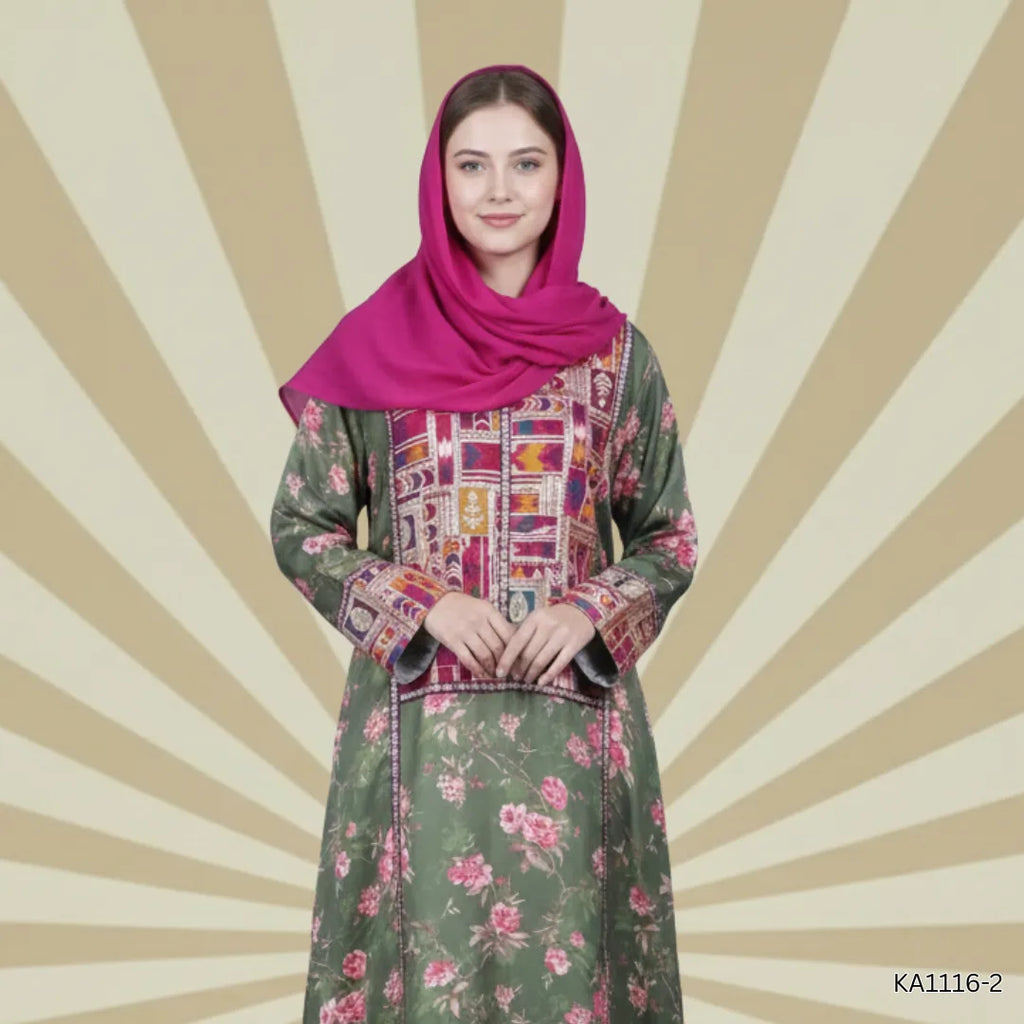 Amber Grey silk Abaya-Front closed style- Color:Grayish-Blue,Peech,Leaf-Green,Parrot-Green,Black