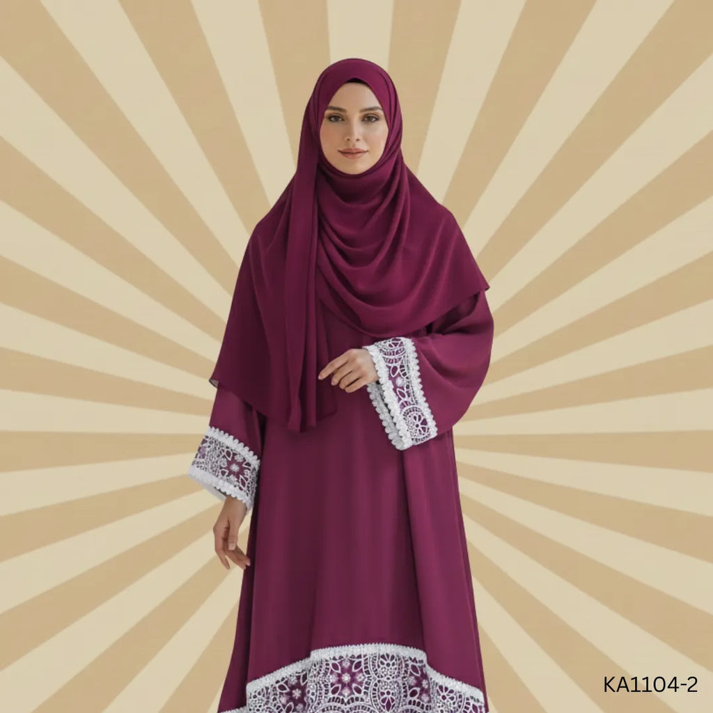 Ruby Bloom Abaya-front closed style-Color:Maroon