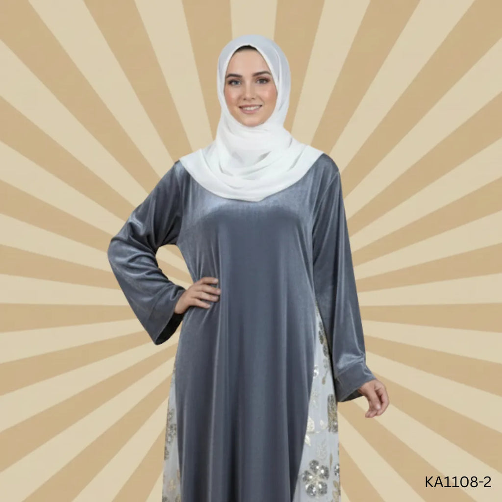 Sitara  Silk Abaya-Front closed style-Color:Gray