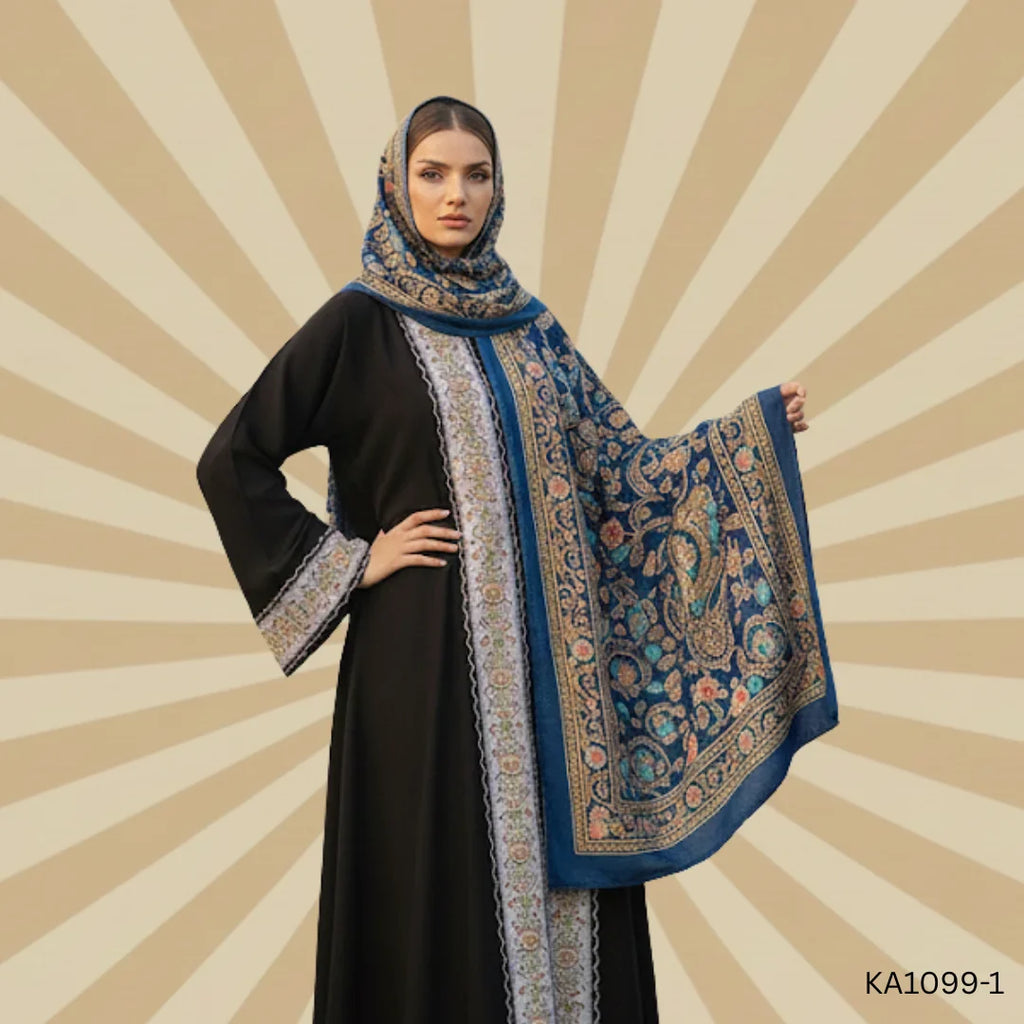 Urooj floral patti abaya-Upper style(without inner)-Color: Black