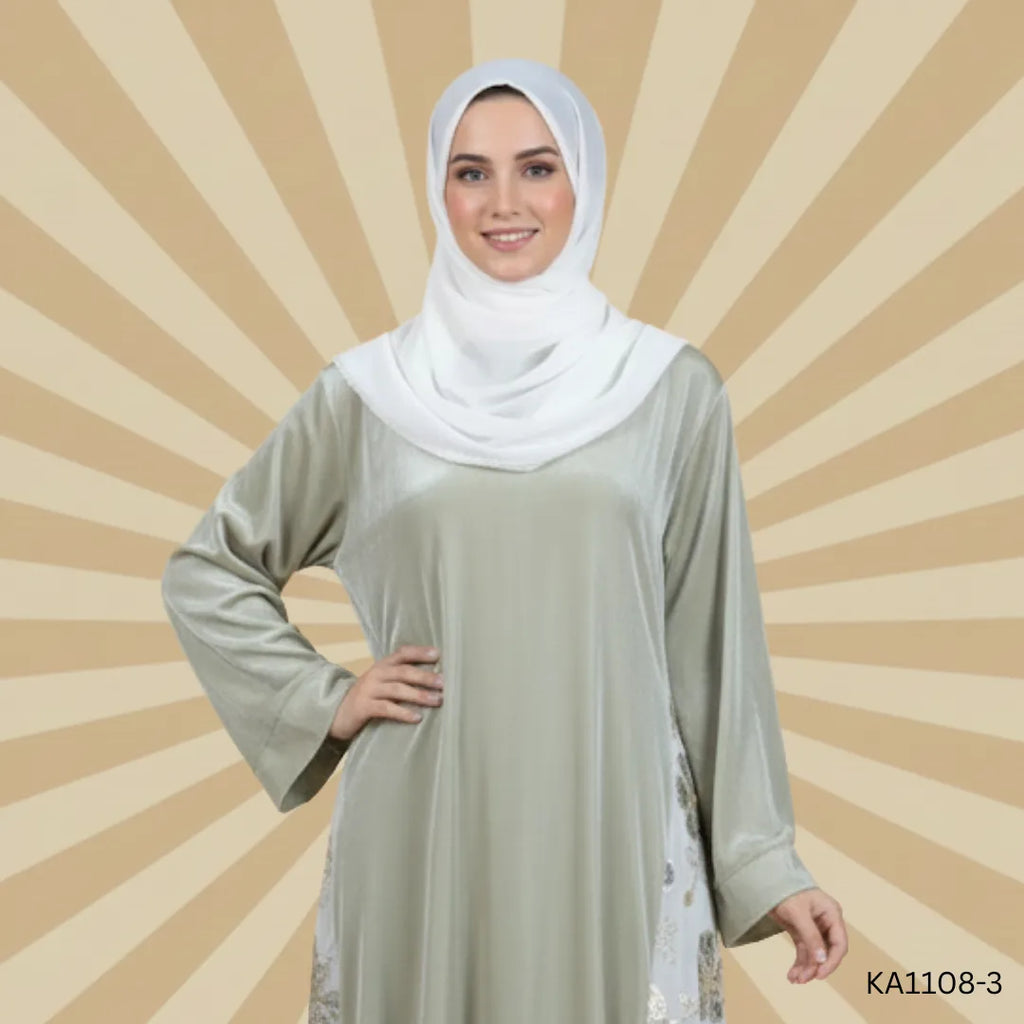 Sitara silk Abaya-Front closed style-Color:Pista-Green