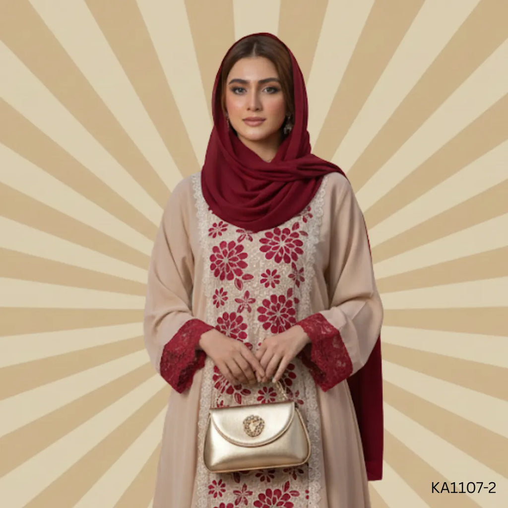 Cream Dust Abaya-Front closed style-Color:Light-Skin