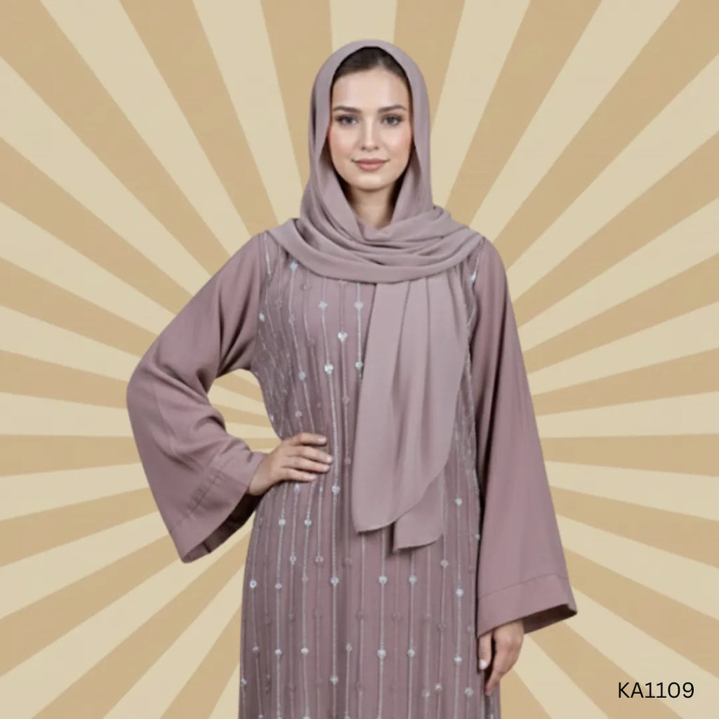 Crystal sand Abaya-Front closed style-Color:Skin