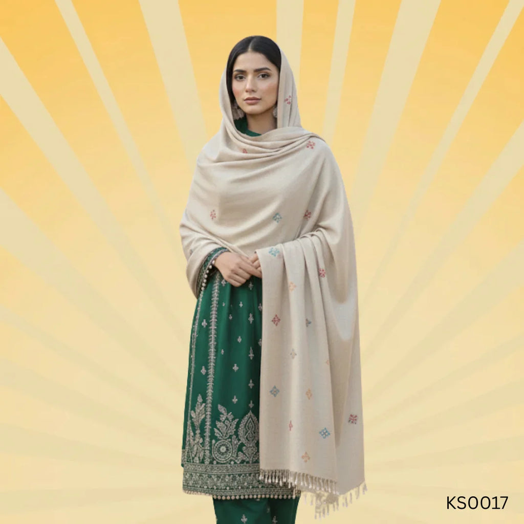 Woolen light embroidery shawl -Color:Gray,Brown Baige