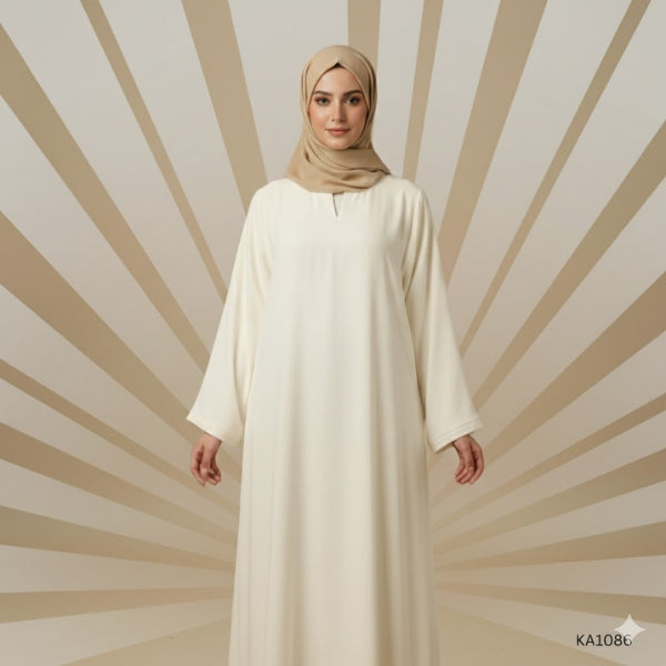 Classic plain abaya-A-line style-Color: Pure Off-White,Pinkish Off-white